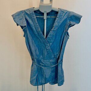 JCrew Chambray Flutter Sleeve Top